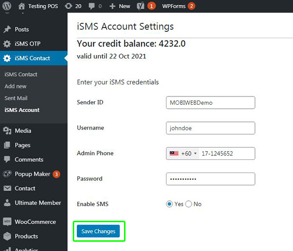 Configure WordPress iSMS Plugin Indonesia