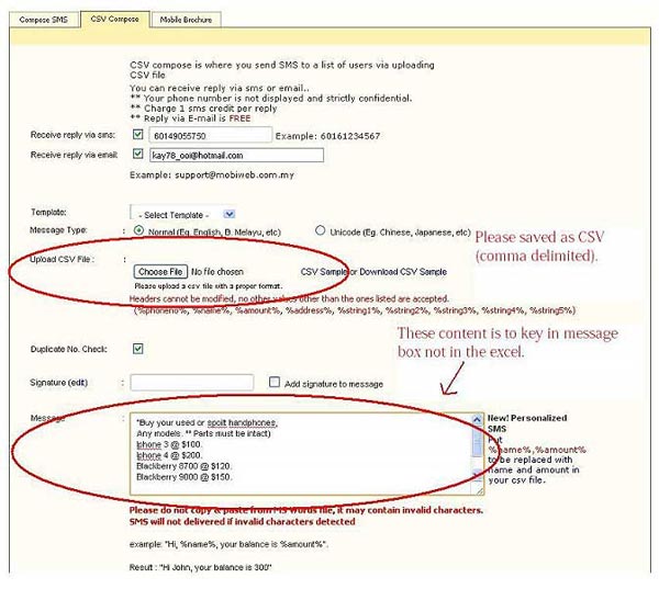 How to send SMS using CSV file